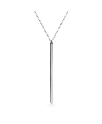 Minimalist Modern Design Vertical Linear Flat Bar Pendant Necklace .925 Sterling