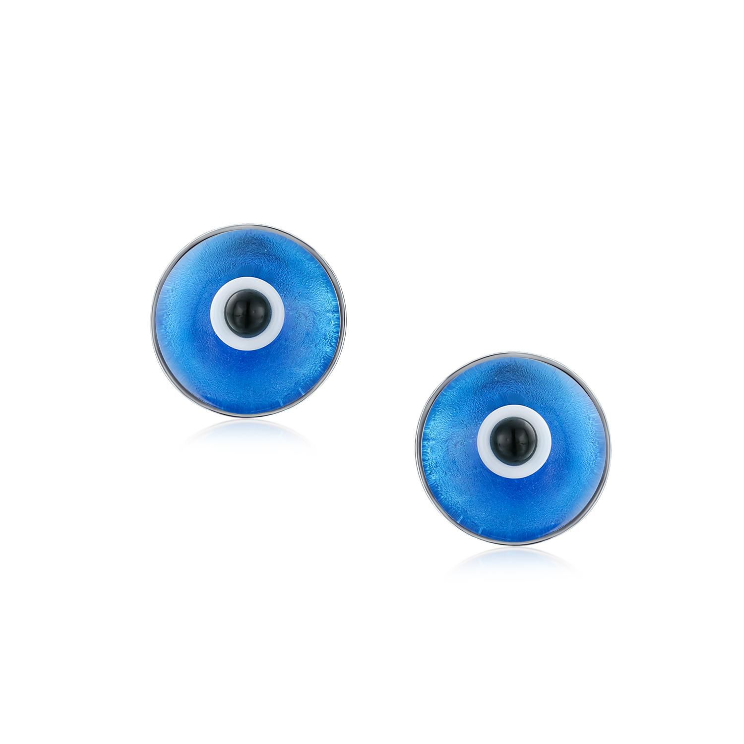 Spiritual Navy Evil Eye Stud Earrings .925 Sterling Silver