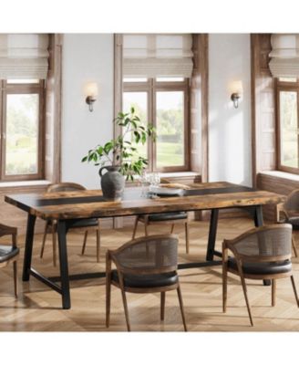 70.9" Farmhouse Dining Table for 6-8 People, Large Rectangular Wood Kitchen Table with Metal Frame, Dining Room Dinner Table for Family Gathering