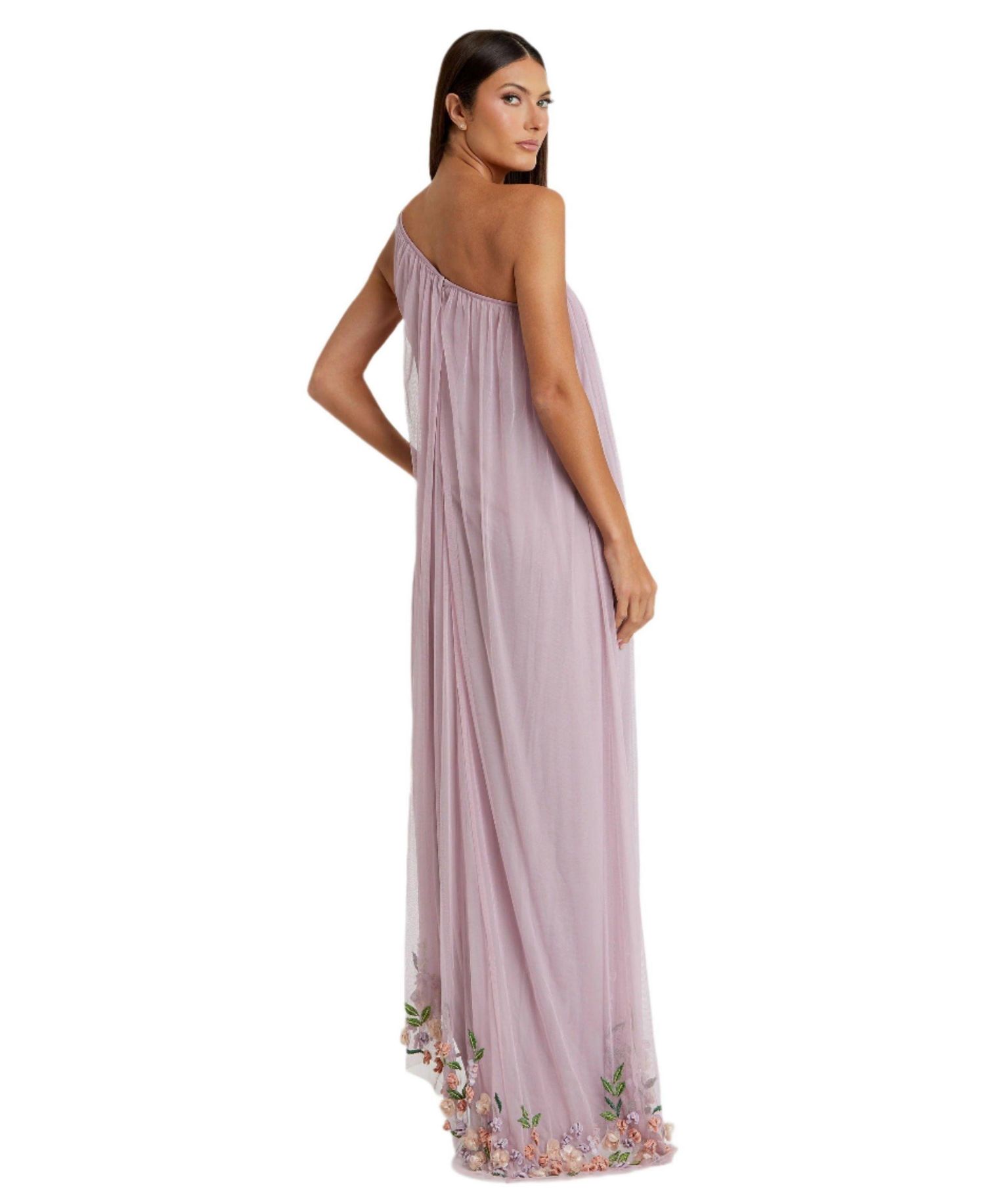 Women's One Shoulder Trapeze Embellished High Low Gown