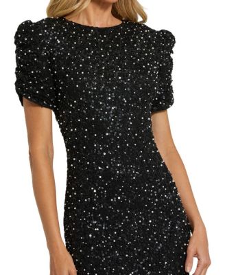 Women's Gathered Short Sleeve Beaded Gown