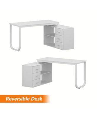 55.1 in. L-Shaped Brown Wood Computer Desk Writing Desk Office Executive Desk W/Removable Tabletop, Shelves, 3-Drawers