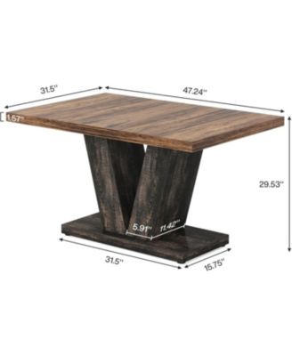 47-Inch Dining Table for 4, Black Kitchen Dinner Table with Heavy Duty Pedestal, Farmhouse Wooden Eating Table for Home, Dining Room, Small Space