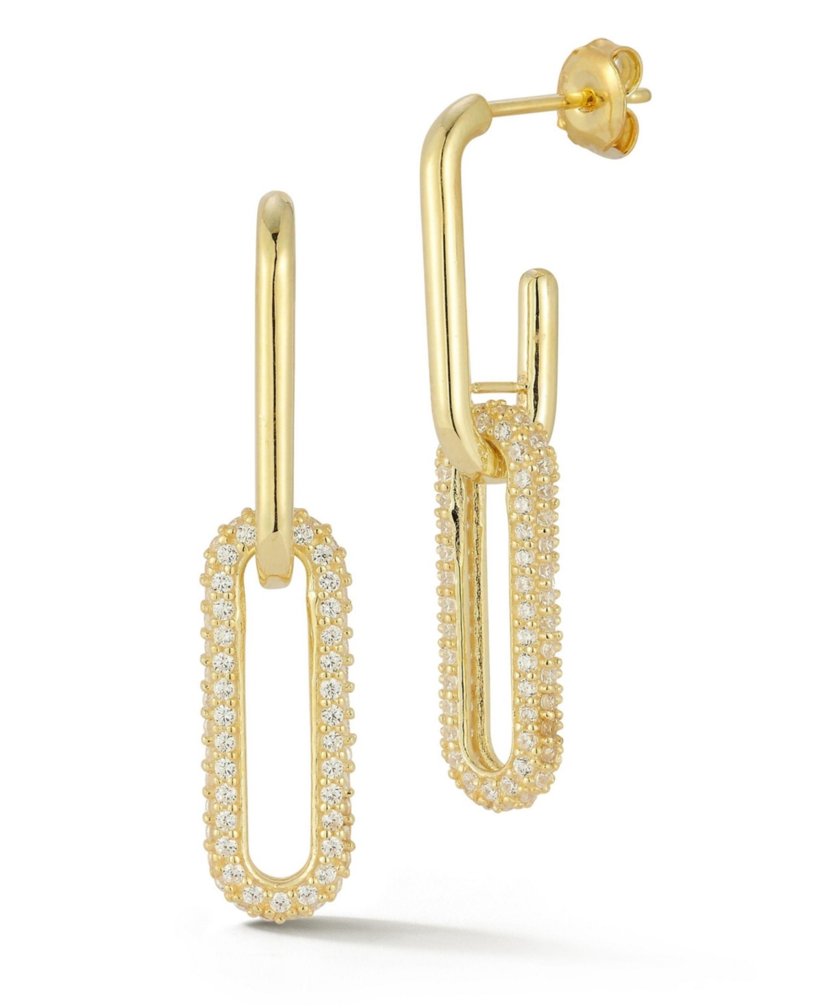 Sterling Silver Pave Link Drop Earrings - Gold