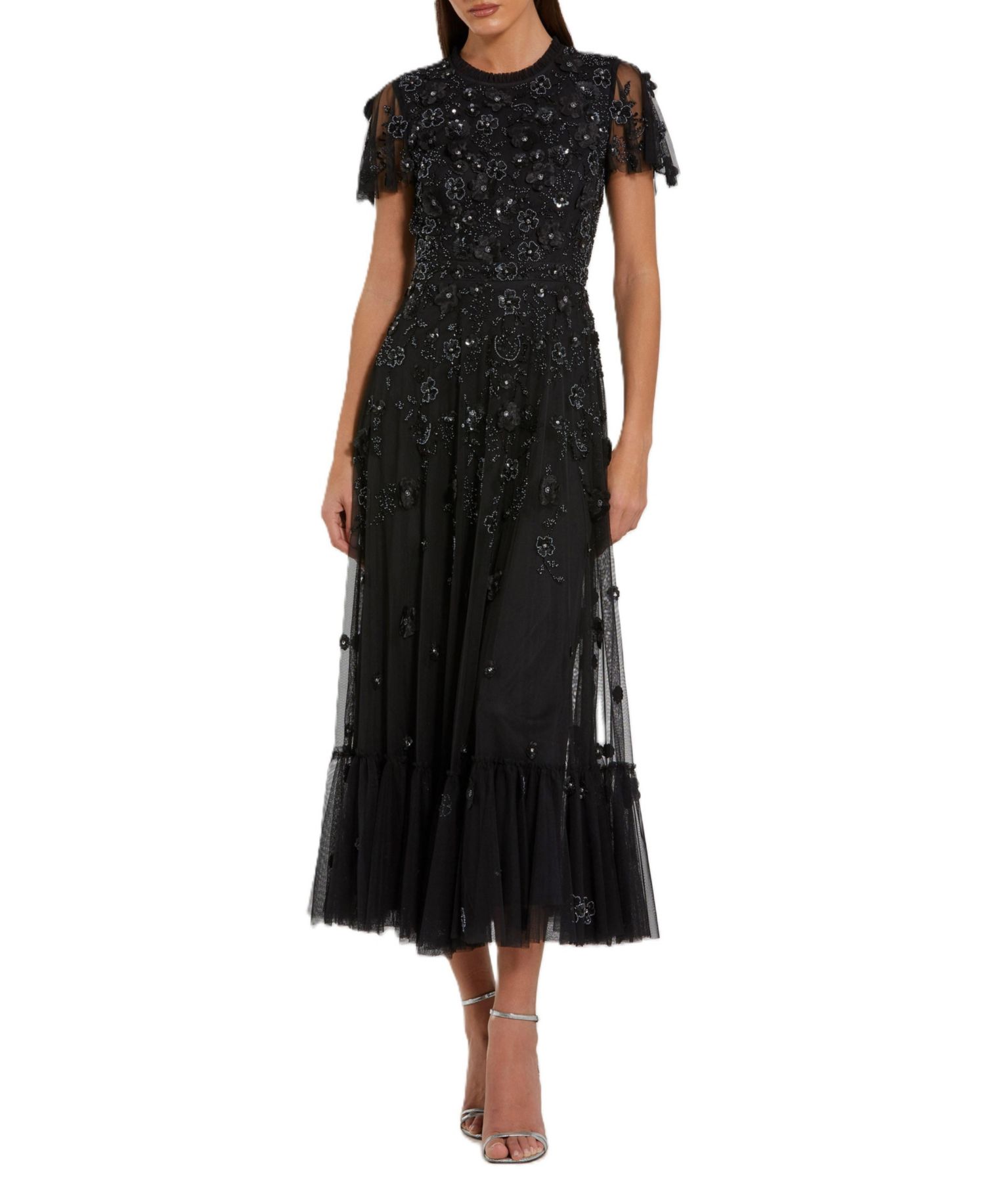 Women's Embellished High Neck Cap Sleeve A Line Dress