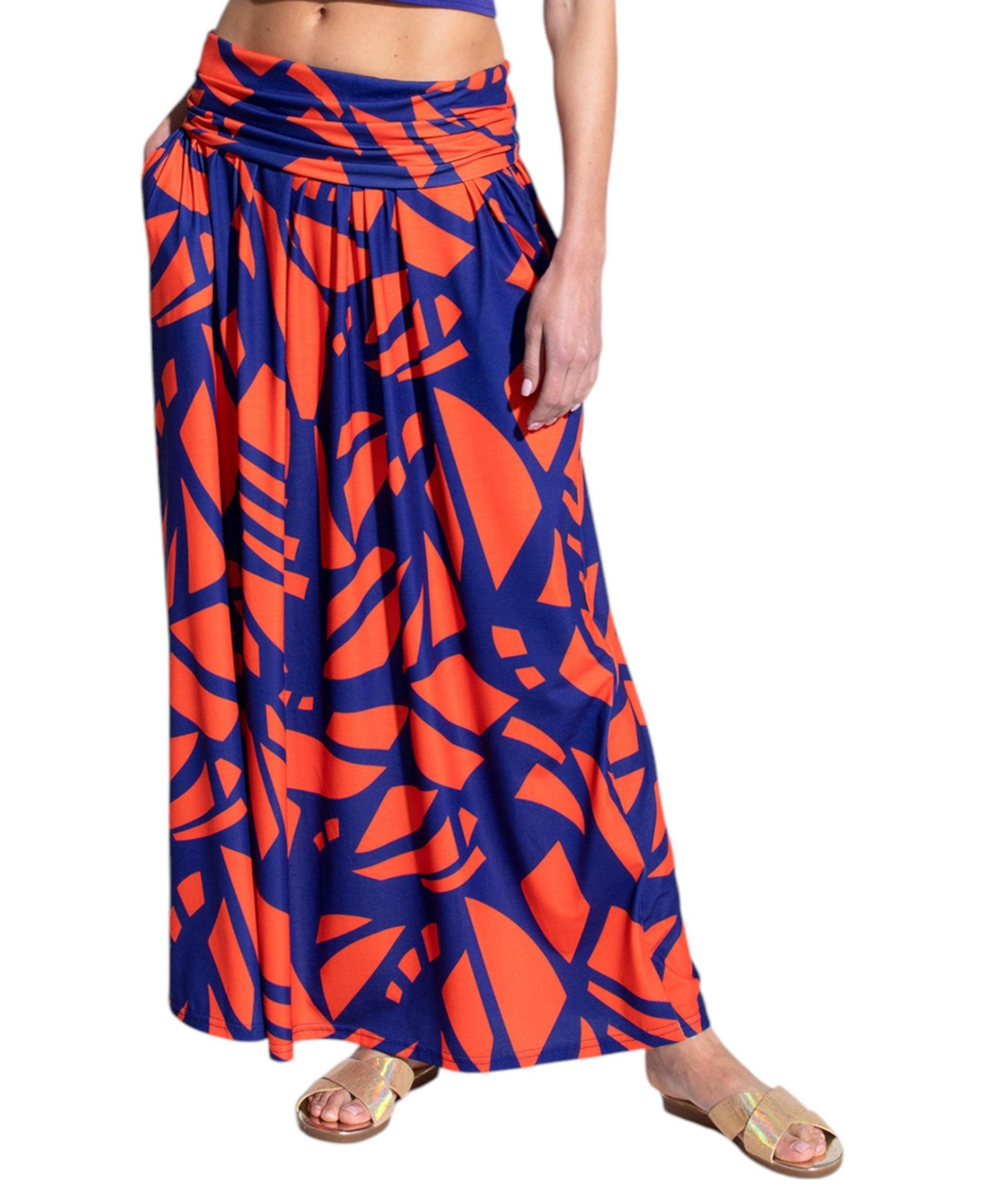 Women's Printed Roll Top Maxi Skirt - Matisse blue red