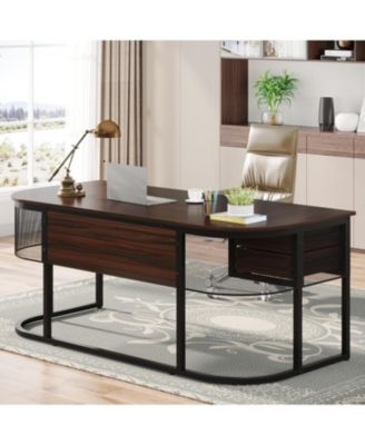 63-Inch Executive Desk with 4 Drawers, Large Office Desk Computer Desk, Business Furniture Desk Workstation for Home Office, Dark Walnut