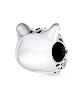 Jaguar Panther Charm Bead with CZ Eyes in Oxidized Sterling Bracelets