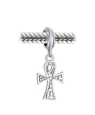 Egyptian Ankh Cross Dangle Charm Bead in Oxidized Sterling Silver Bracelets