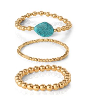 Jessica Simpson 3-Piece Beaded Stretch Bracelet Set - Gemstone Gold-Tone Accents - Turquoise 38$
