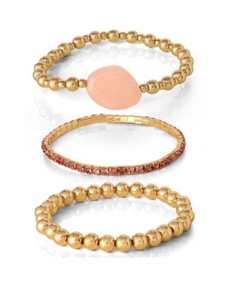 3-Piece Beaded Stretch Bracelet Set - Gemstone & -Tone Accents