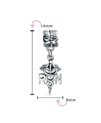 RN Nurse Hat Caduceus Dangle Charm Bead Sterling Silver European Bracelet