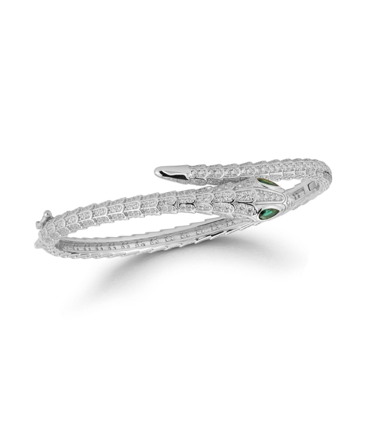Sterling Silver Pave Snake Bangle Bracelet - Silver