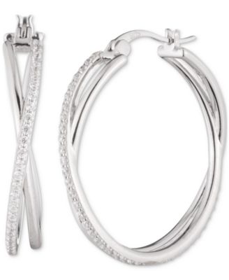Lauren Ralph Lauren - Sterling Silver Cubic Zirconia Pav&eacute; Medium Hoop Earrings, 1.3"