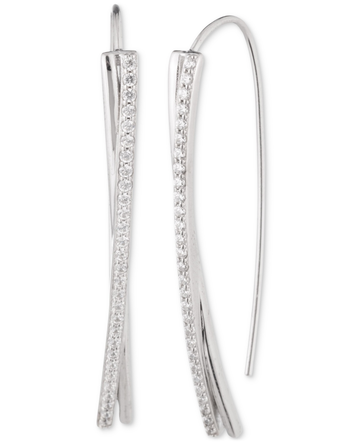 Ralph Lauren Sterling Silver Cubic Zirconia Pave Threader Earrings In Crystal,silver