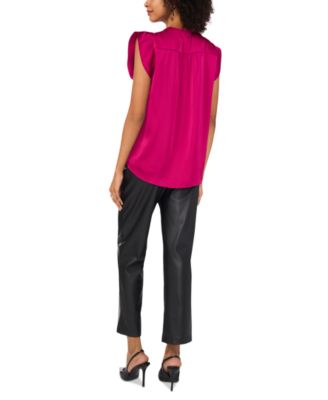 Women's Satin Flutter-Sleeve V-Neck Top
