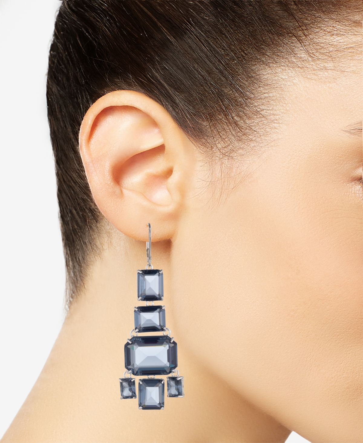 Shop Ralph Lauren Geometric Stone Cluster Chandelier Drop Earrings In Denim