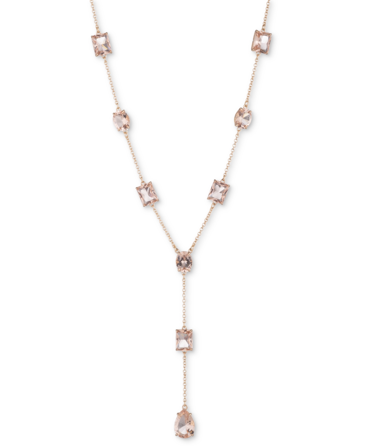Gold-Tone Mixed-Cut Stone Lariat Necklace, 16" + 3" extender - Dark Pink