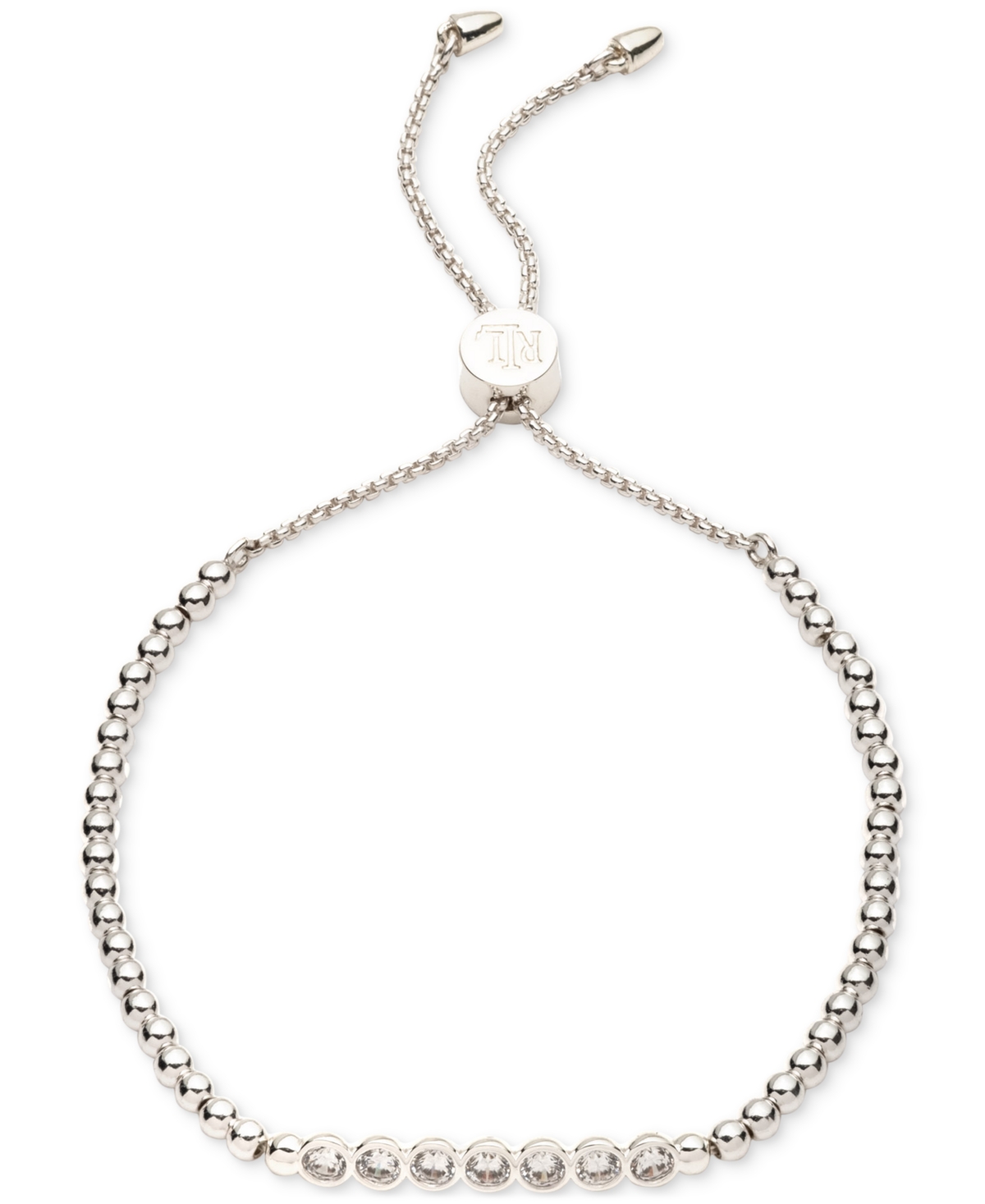 Shop Ralph Lauren Cz Crystal Beaded Slider Bracelet In Silver