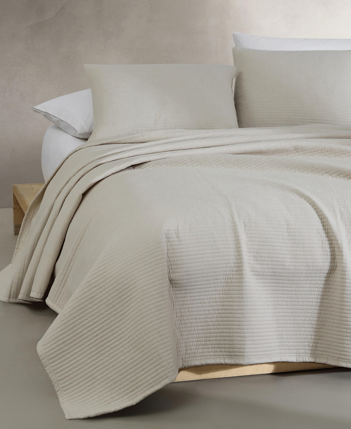 Calvin Klein Mini Channel Stitch Solid 3-pc. Quilt Set, Queen In Light Beige