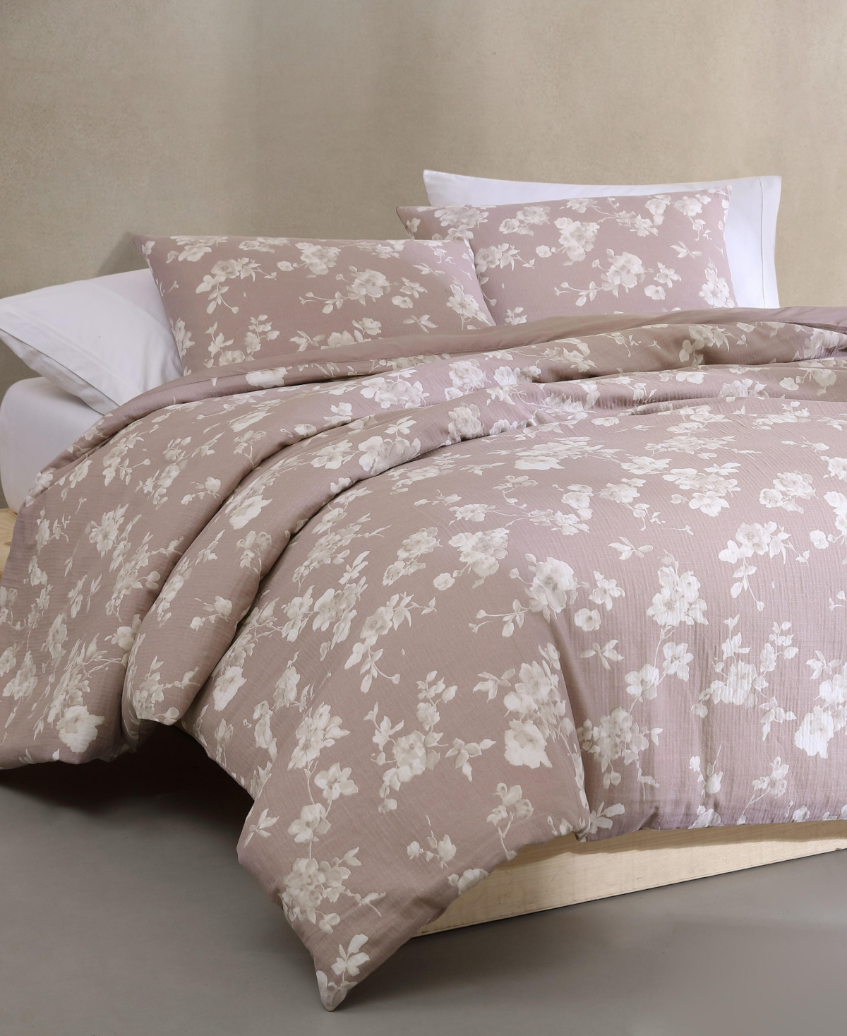 Shop Calvin Klein Closeout!  Eternity Floral Cotton Gauze 3-pc. Comforter Set, Queen In Mauve Pink
