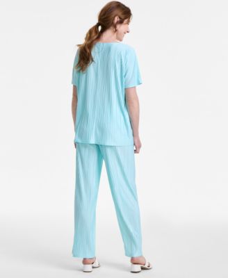 JM COLLECTION WOMENS PLEATED BOAT NECK TOP PLEATED PANTS EXCLUSIVELY AT MACYS 