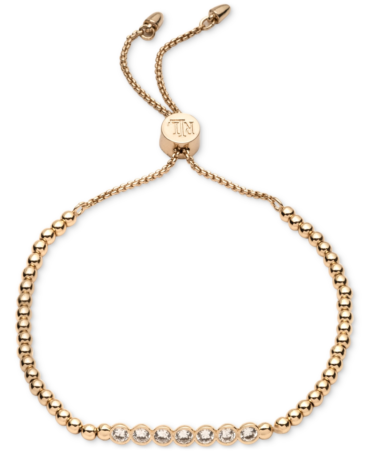 Cz Crystal Beaded Slider Bracelet - Gold