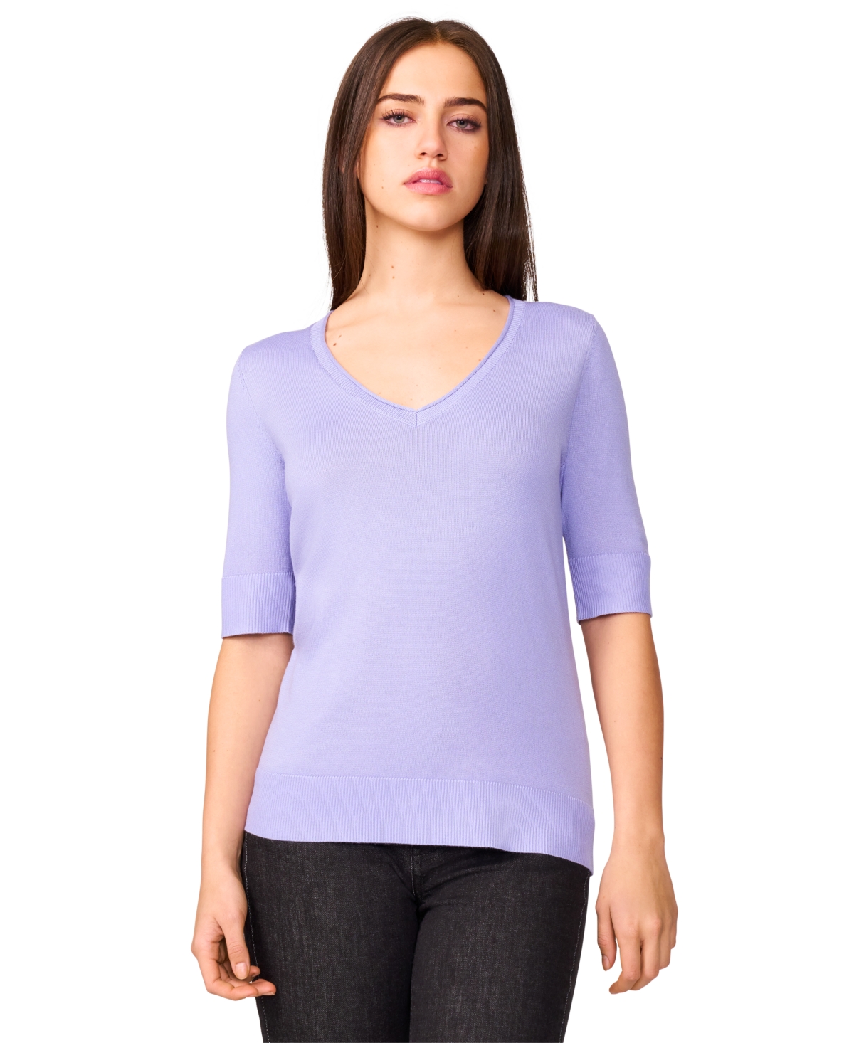 Women's Rolled V-Neck Elbow-Sleeve Sweater - Riverside