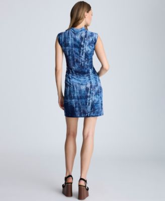 Women's Printed Ruched Faux-Wrap Mini Dress