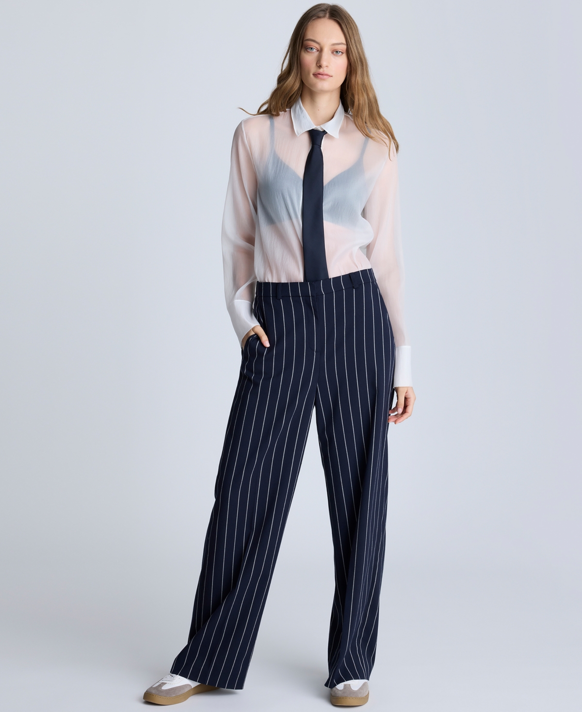 Kenneth Cole High Waist Stripe Wide Leg Pants In Blue
