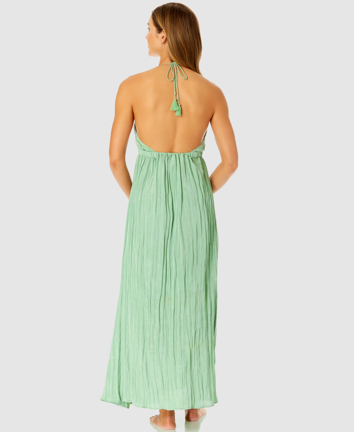 Ibiza Anne Cole Women's V-neck Jewel Halter Maxi Cover-up Dress In Basil Green