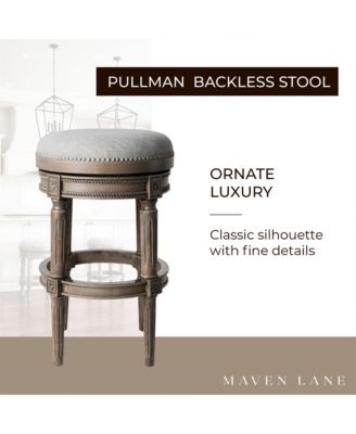 Pullman Backless Bar Stool in Reclaimed Oak Finish w/ Ash Grey Fabric Upholstery, Set of 4