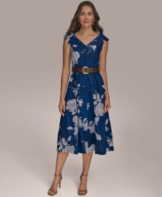 Donna Karan New York - Women's Linen-Blend Floral-Print A-Line Dress