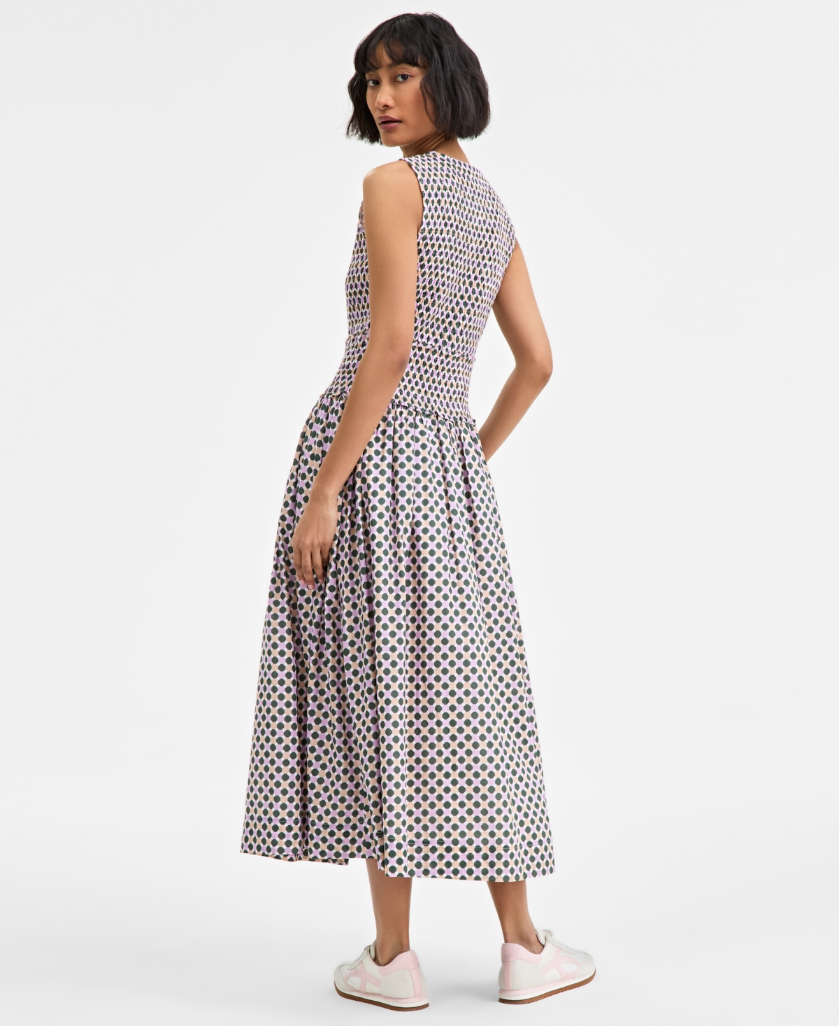 On 34th Women's Woven Printed Smocked Sleeveless Midi Dress, Exclusively At Macy's In Orchid Bouquet