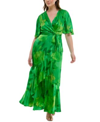 Taylor - Plus Size Flutter-Sleeve Faux-Wrap Maxi Dress