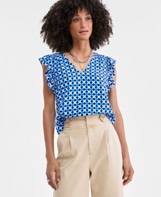 On 34th - Women's Textured Ruffled Sleeveless Top