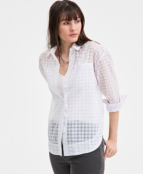 alfani On 34th Women's Floral-Burnout Relaxed Blouse Exclusively at Macy's Women's Fashion Shoes & Accessories
