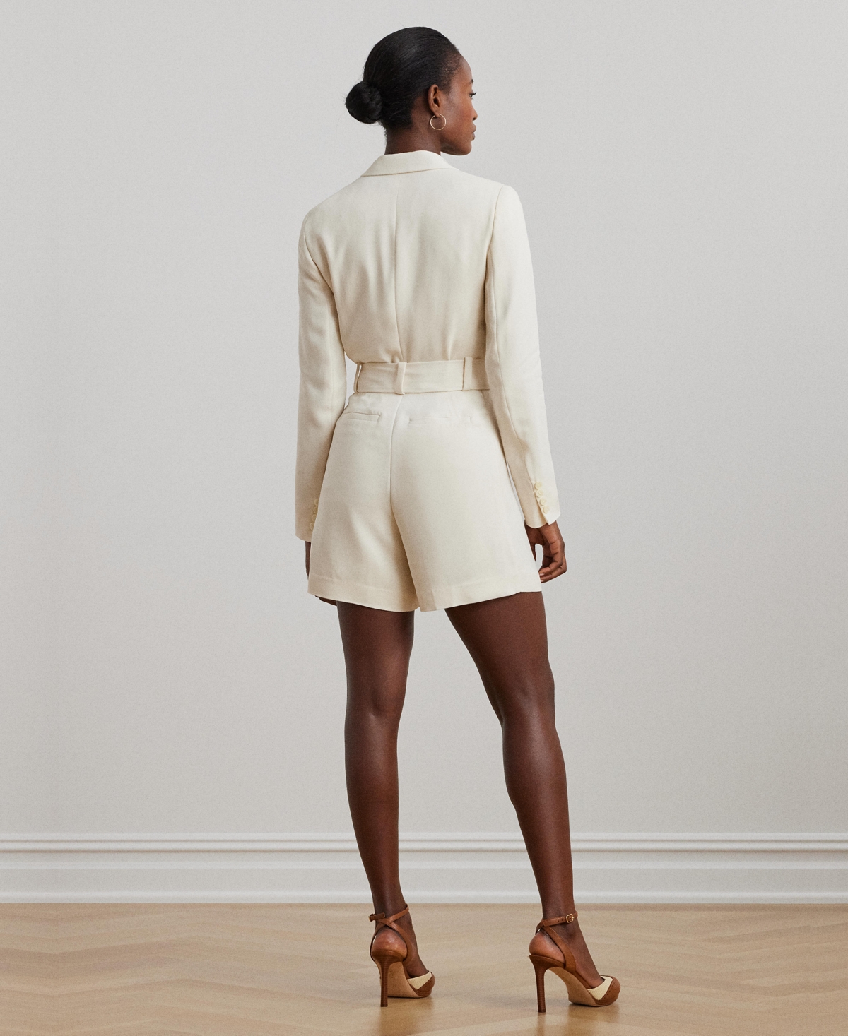 Shop Ralph Lauren Women's Belted Double-breasted Cady Romper In Mascarpone Cream