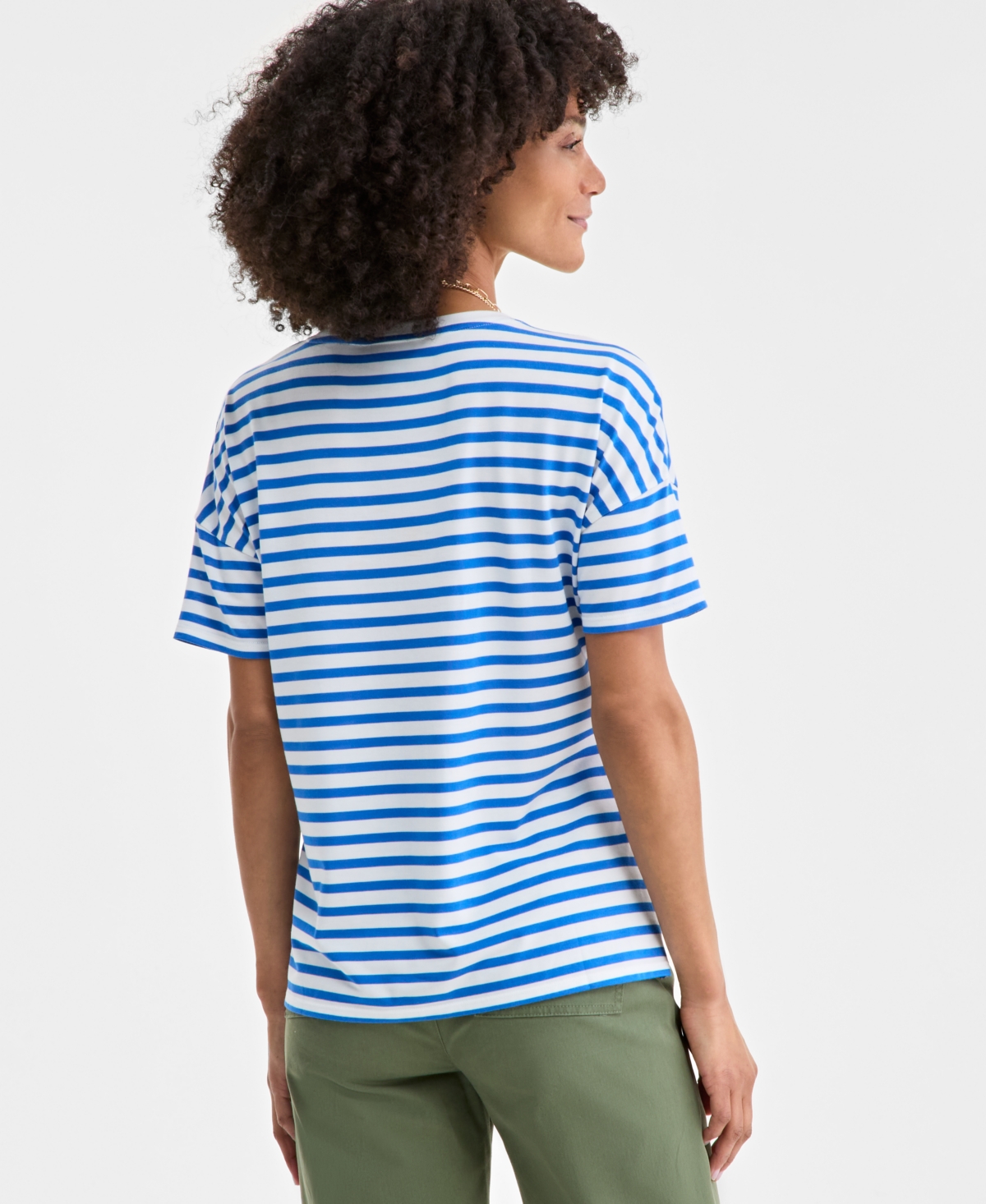 On 34th Women's Knit Easy Short-sleeve Striped T-shirt, Exclusively At Macy's In Beach Blue