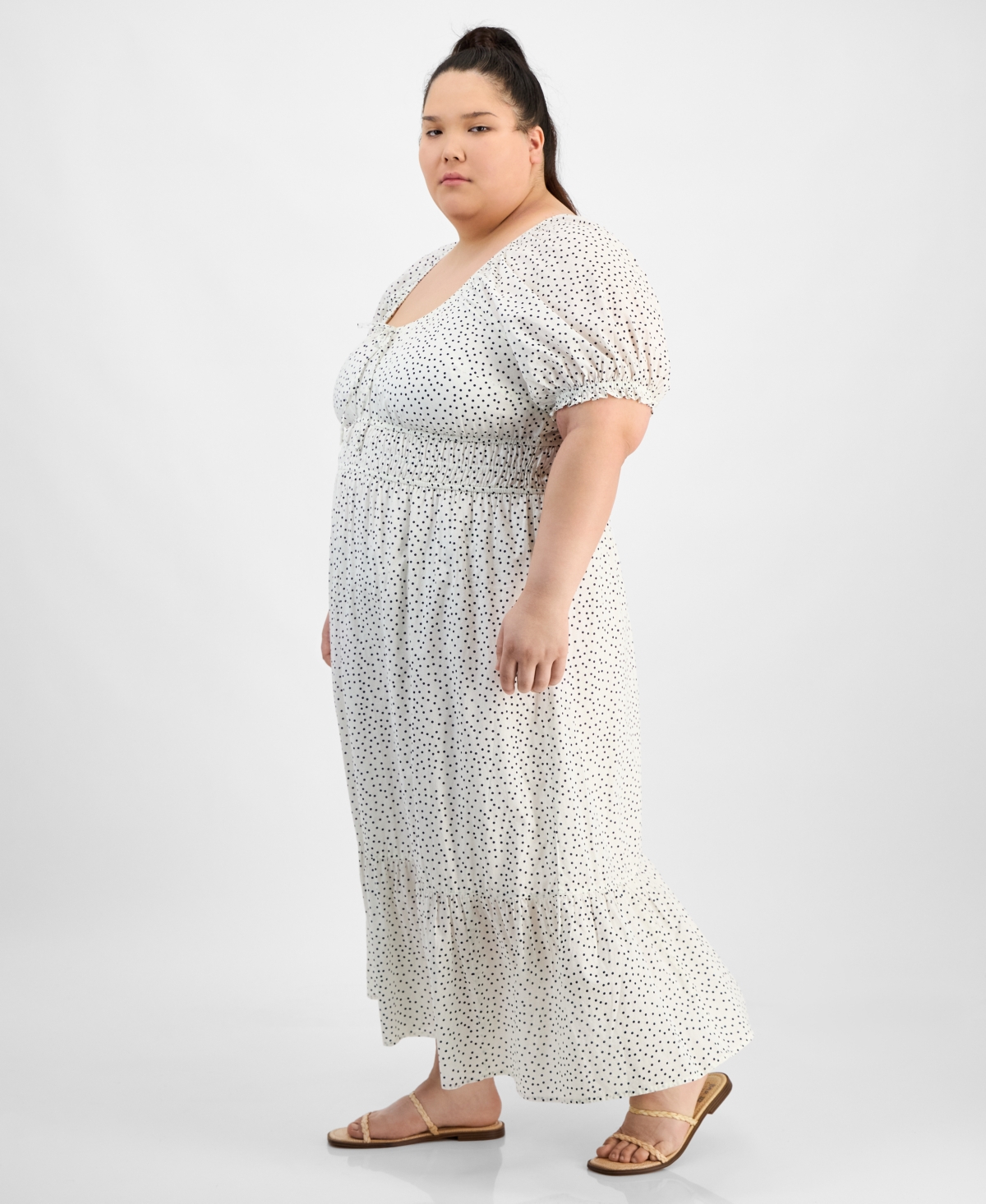 And Now This Plus Size Clip Dot Scoop-neck Maxi Dress, Exclusively At Macy's In Polka Dot