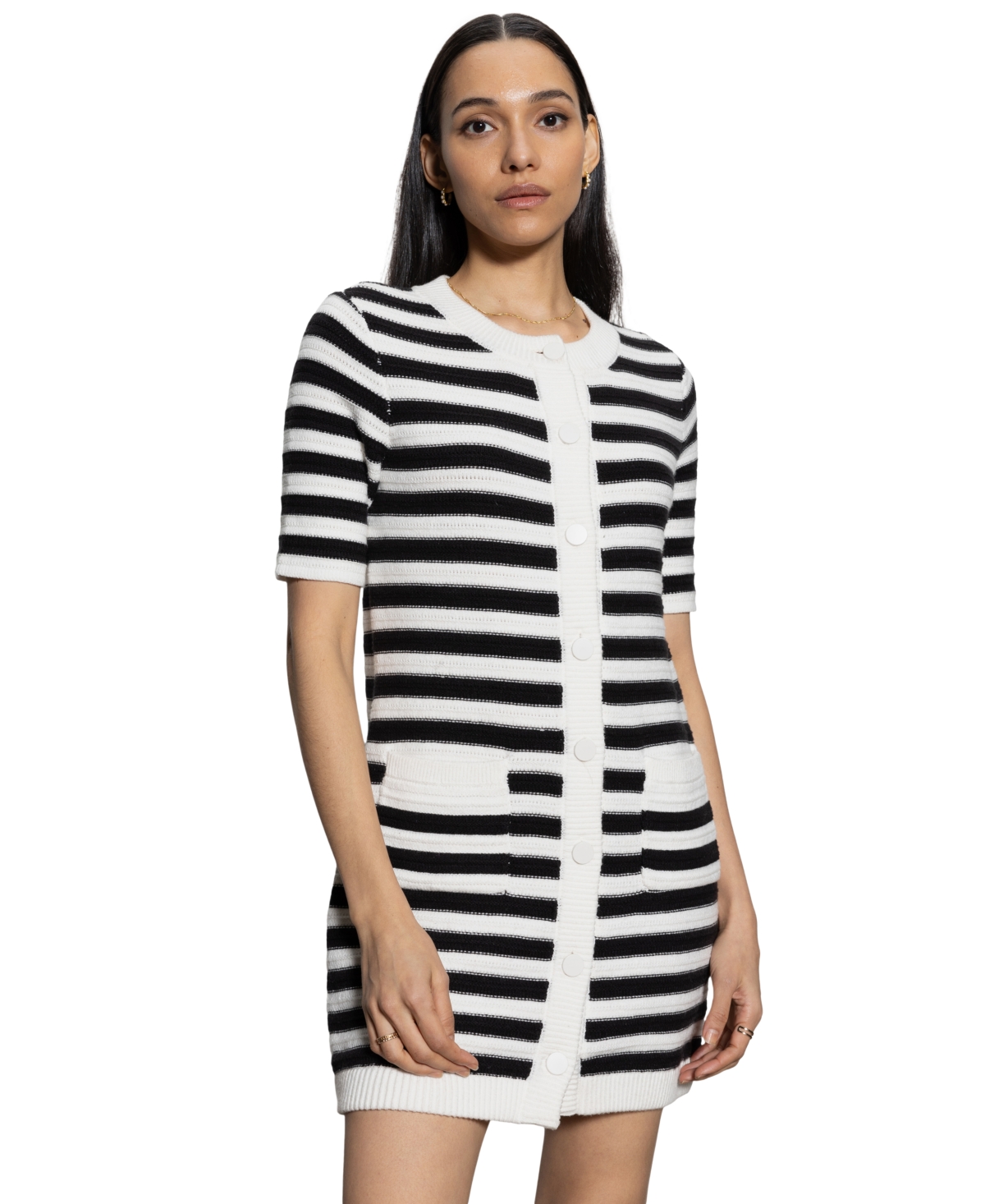 Sanctuary Women's Button-front Knit Mini Dress In Chalk And Black Stripe