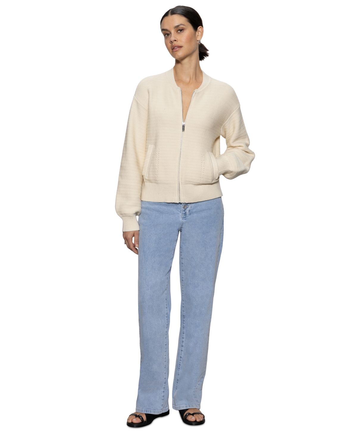 Women's Knit Bomber Jacket - Muslin