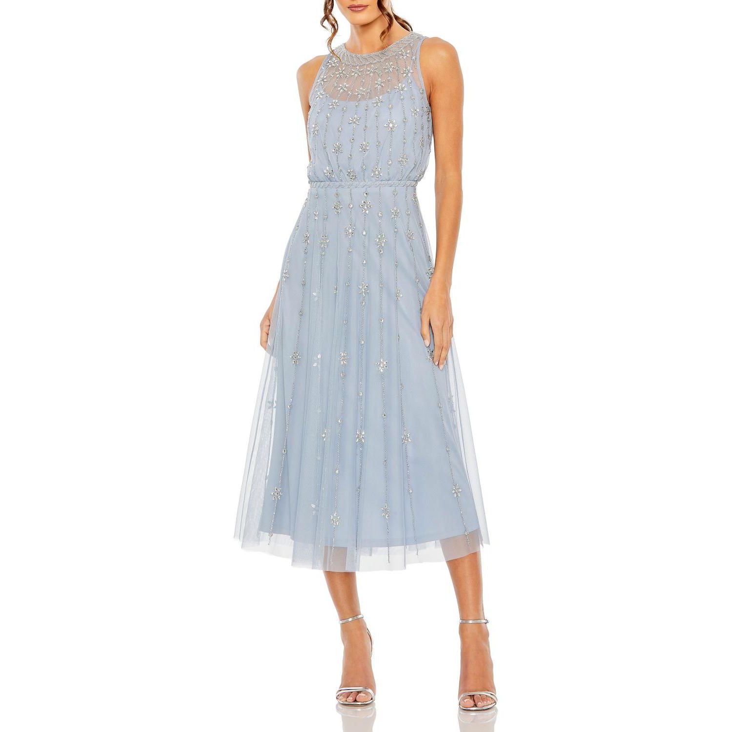 Women's High Neck Sleeveless Embelished A Line Dress