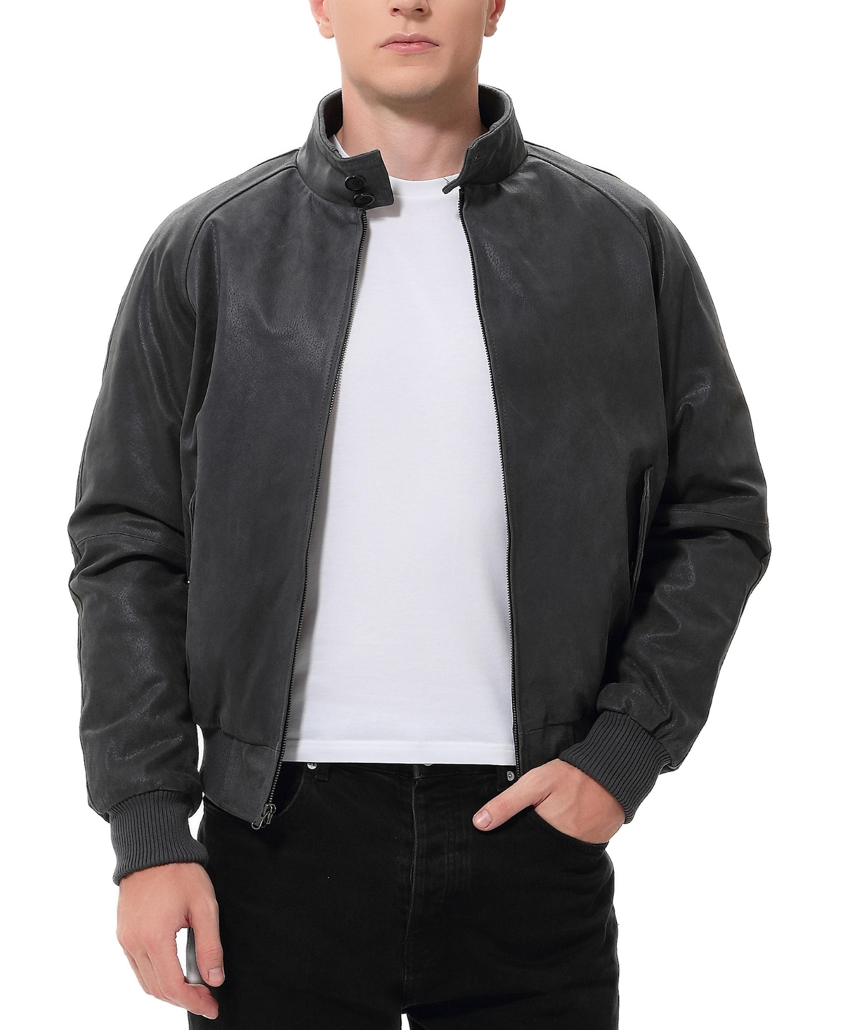 Big & Tall Men Wwii Distressed Leather Bomber Jacket - Distressed gray