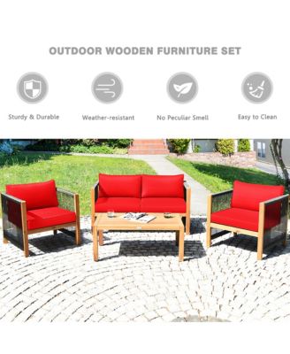 8 PCS Acacia Wood Patio Conversation Set w/Cushions for Garden