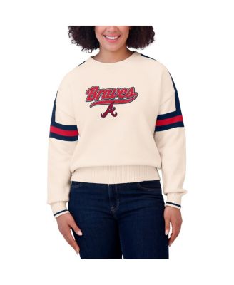 Women's Cream Atlanta Braves Stripe Pullover Sweater