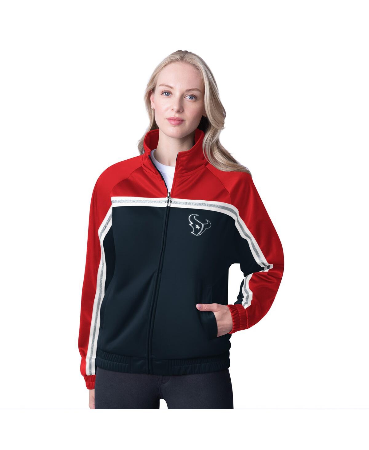 G-III 4HER BY CARL BANKS WOMEN'S NAVY HOUSTON TEXANS POST GAME FULL-ZIP TRACK JACKET 