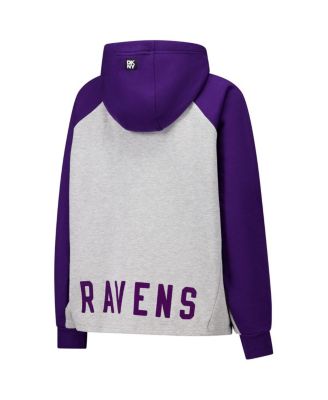 Women's Gray/Purple Baltimore Ravens Joy Cropped Raglan Pullover Hoodie