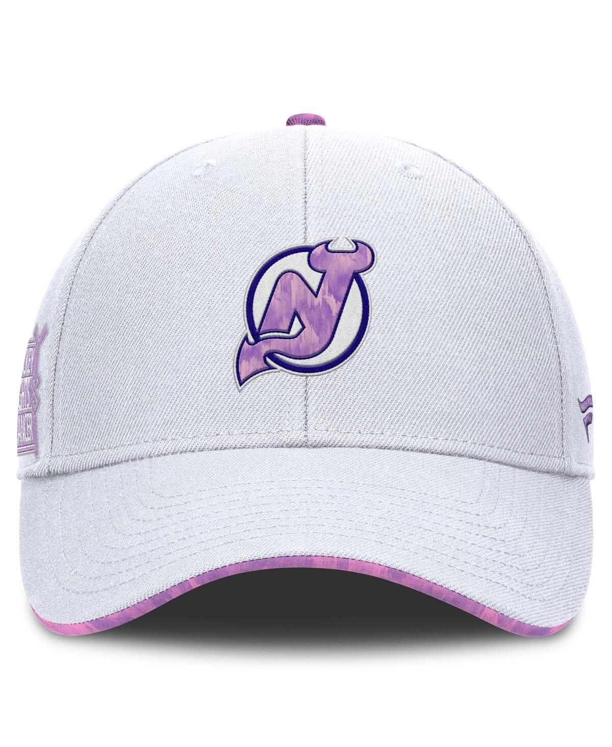 Fanatics Men's White New Jersey Devils Authentic Pro Hockey Fights Cancer Adjustable Hat In White