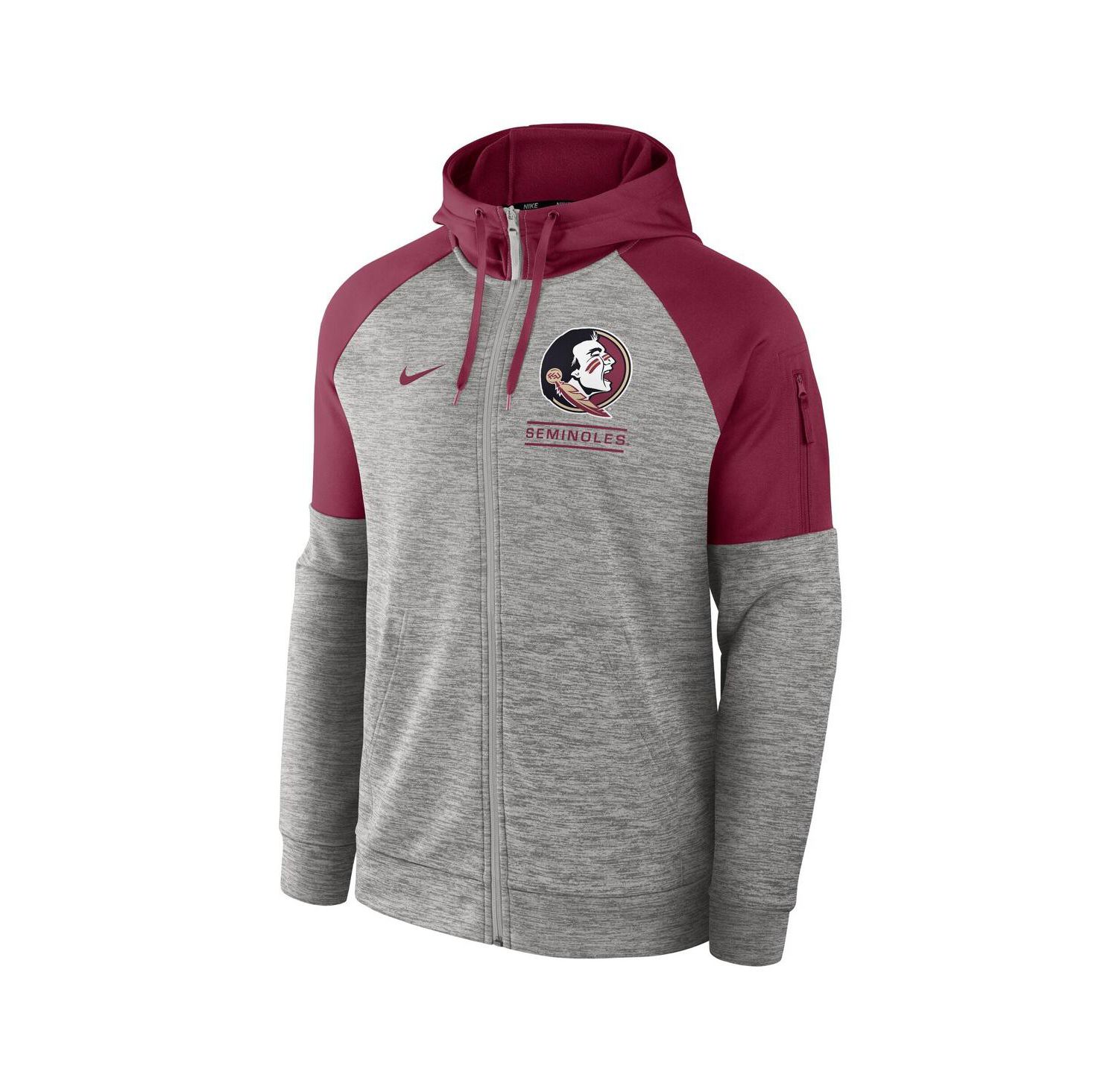 Men's Heather Gray Florida State Seminoles Fitness Raglan Performance Full-Zip Hoodie